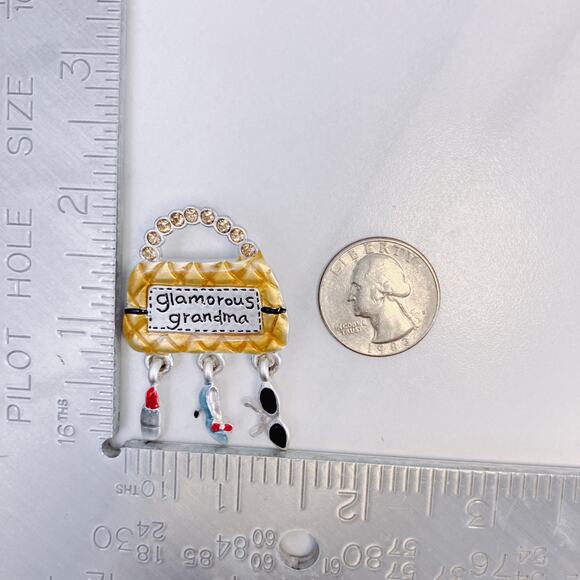 VTG AJMC Y2K Novelty Glamorous Grandma Handbag Charm Brooch Enamel Signed - Picture 7 of 10